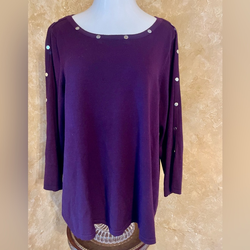Carmen Marc Valvo Purple Studded Sweater